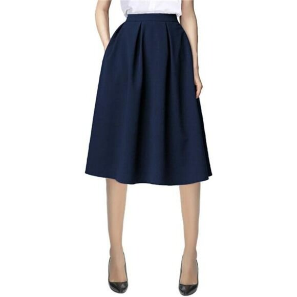Urban CoCo A Line Midi Skirt Elastic Waist Pockets Casual Office Fall Skirt - Picture 1 of 8